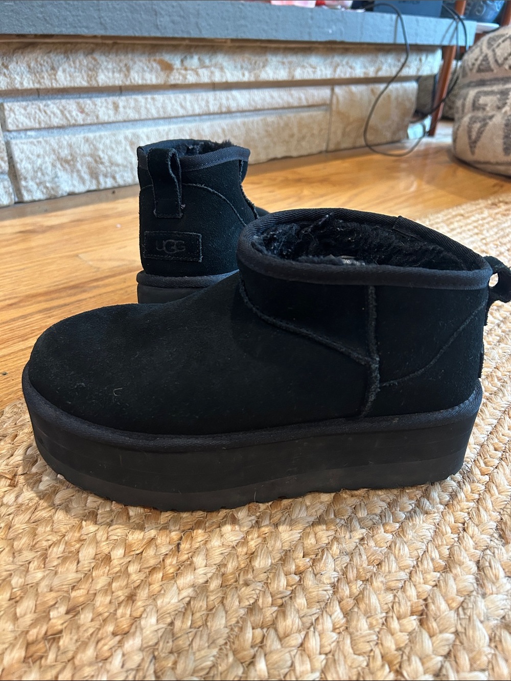 UGG short Black Suede Platform Mini Boots